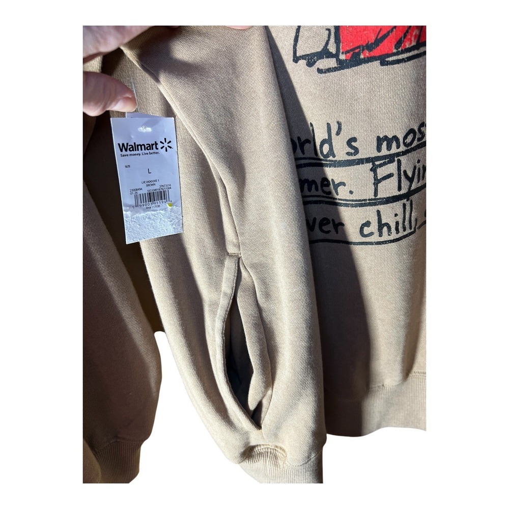 Peanuts Snoopy Joe Cool Oversized Graphic Hoodie Khaki Tan Women L Pullover - Picture 11 of 12